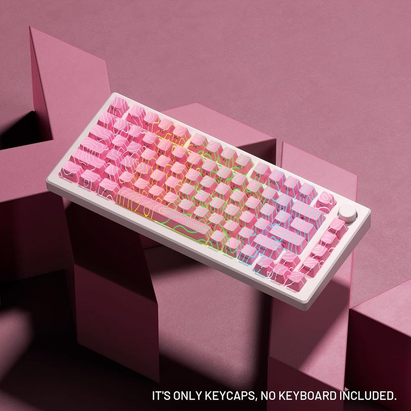 HITIME XVX Pink Topographic Keycaps with IMD Tech, Shine Through Custom Keycap 60 75 100 Percent, Lines Backlit Keycap Set, OEM Profile, Side Printed Keyboard Key caps for Keyboards(Only Keycaps) - Image 5
